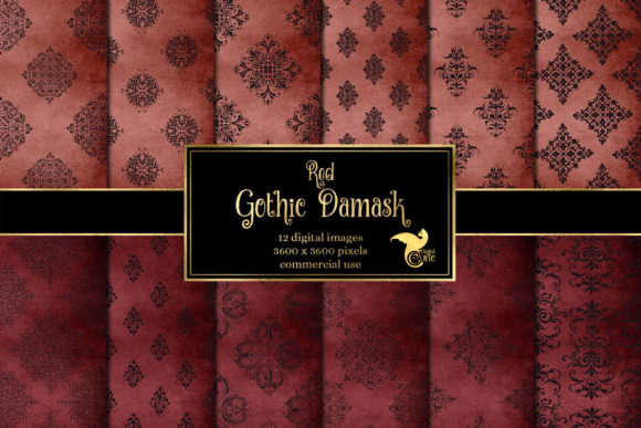 Download Red Gothic Damask Digital Paper - Premium Resources