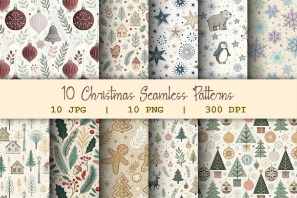 Download 10 Neutral Boho Christmas Seamless Pack - Premium Resources
