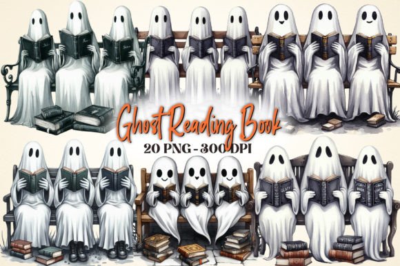 Download Watercolor Ghost Reading Book Clipart - Watercolor ghost reading Collection