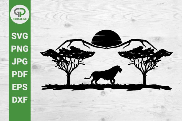 Download Lion on Safari, Sunset in Africa SVG - Africa Collection